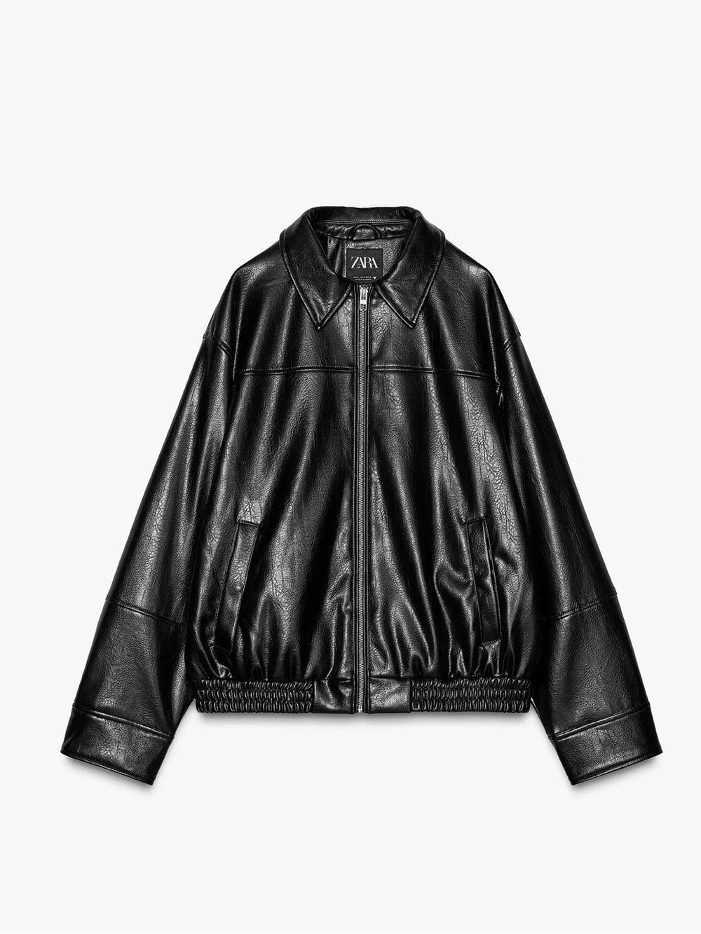 ZARA Black Faux Leather Bomber Jacket